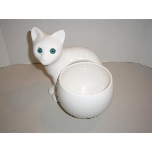 Ceramic Cat ELPA Alcobaca Portugal Bowl Figurine Blue Eyes Vintage -071221 - Picture 1 of 6